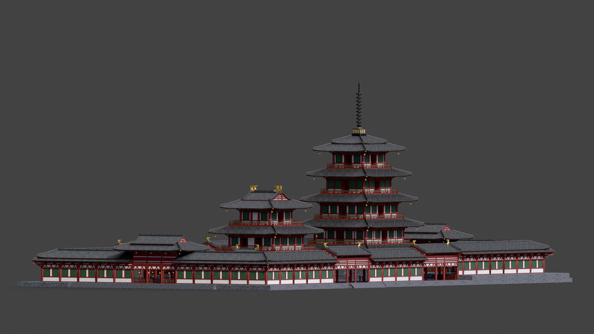 Modular Japanese Temple Kit Low-poly 3D model_5