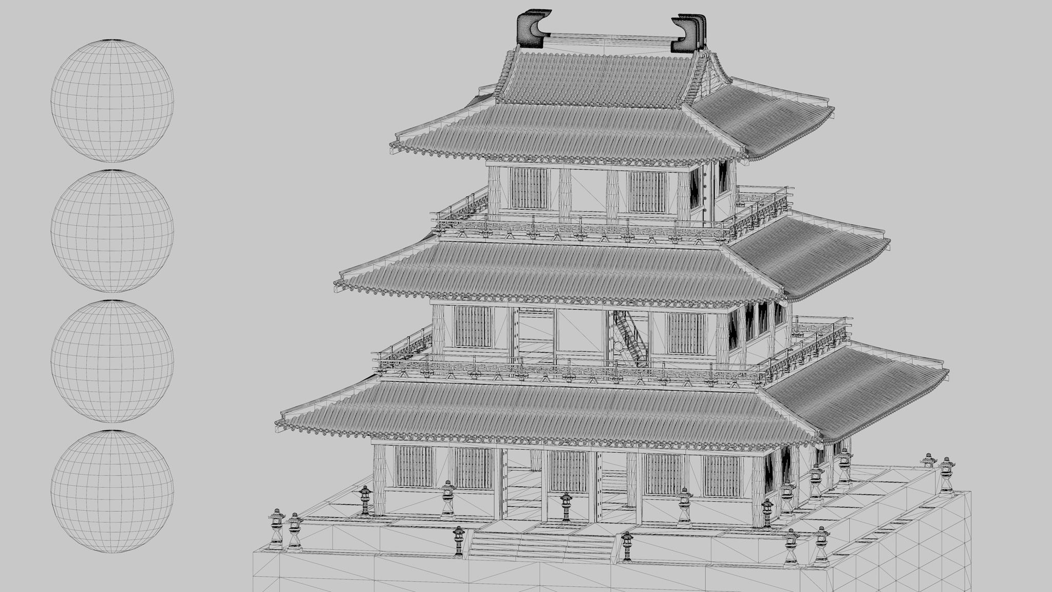 Modular Japanese Temple Kit Low-poly 3D model_17