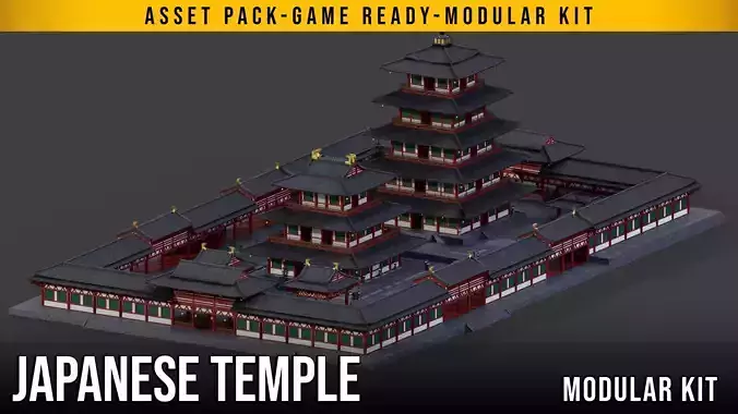 Modular Japanese Temple Kit Low-poly 3D model