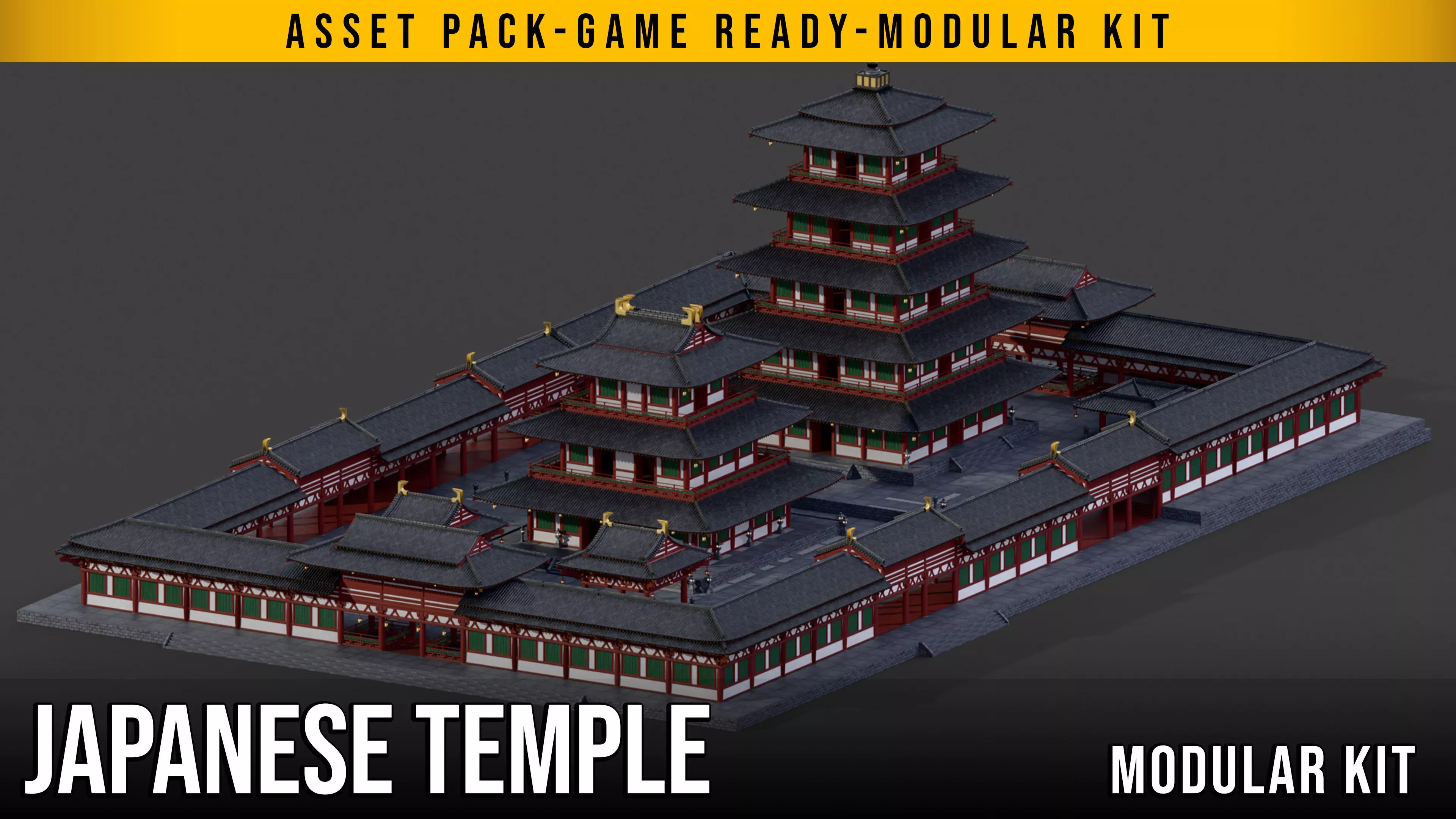 Modular Japanese Temple Kit Low-poly 3D model_0