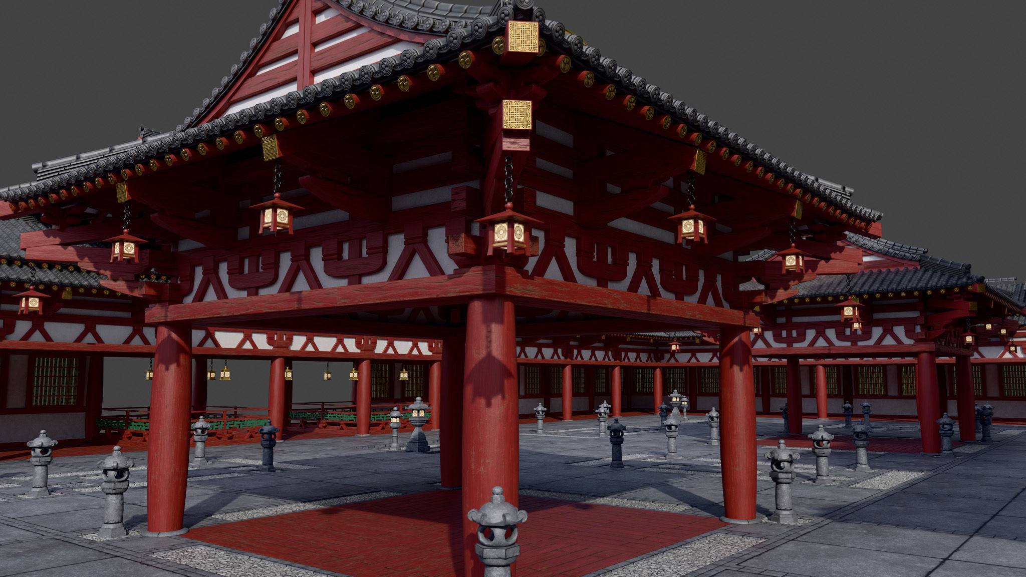 Modular Japanese Temple Kit Low-poly 3D model_11