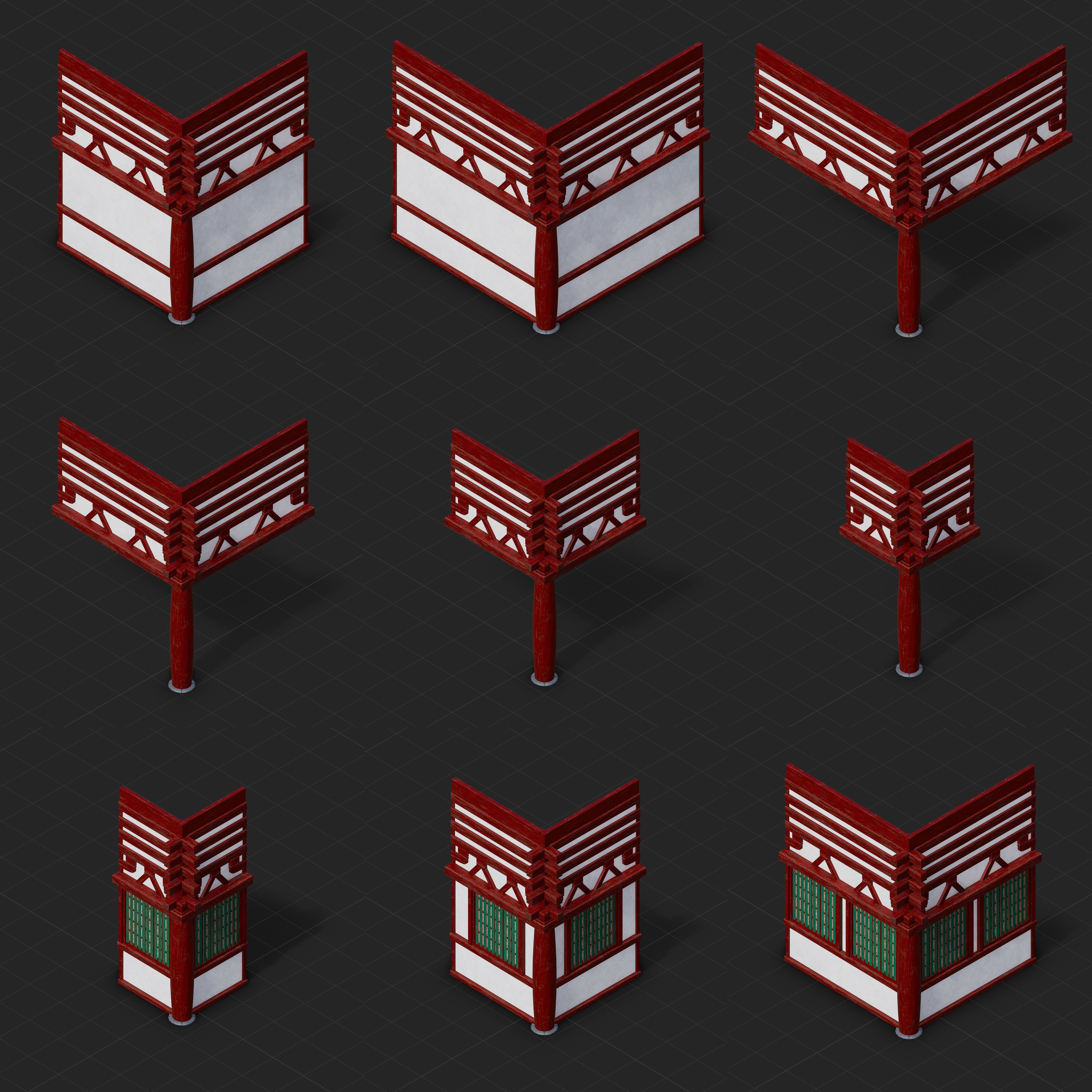 Modular Japanese Temple Kit Low-poly 3D model_36