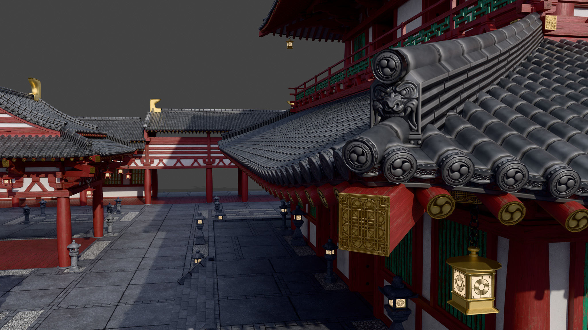 Modular Japanese Temple Kit Low-poly 3D model_10