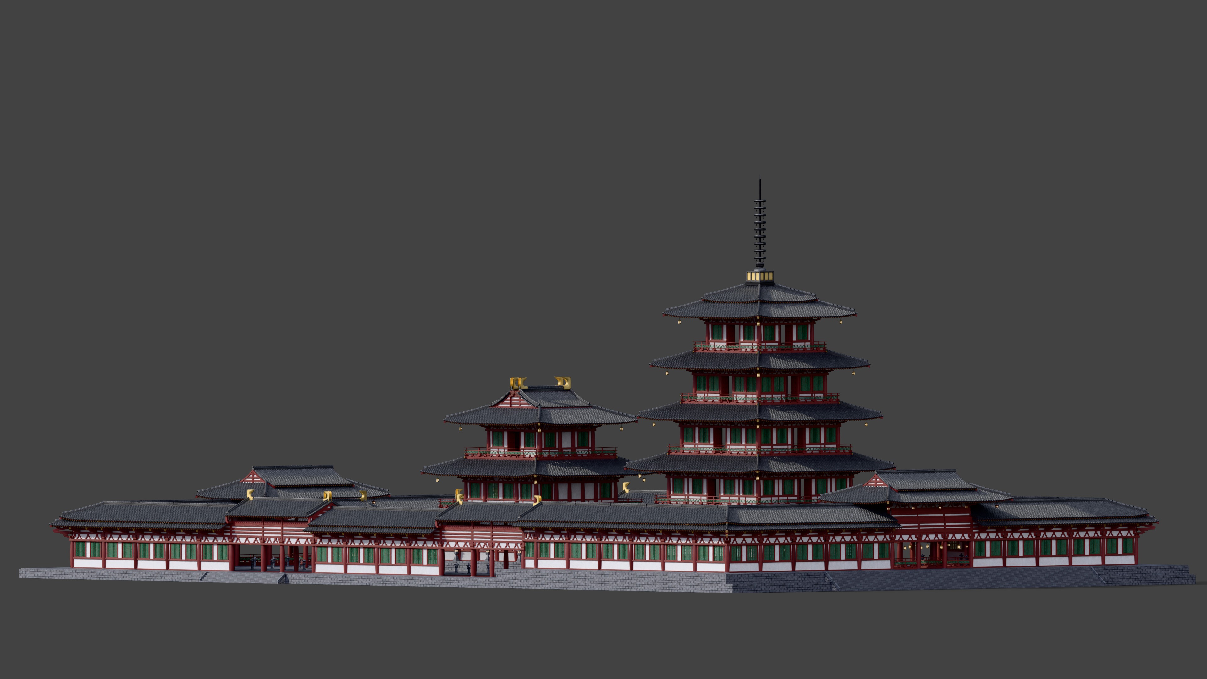 Modular Japanese Temple Kit Low-poly 3D model_4