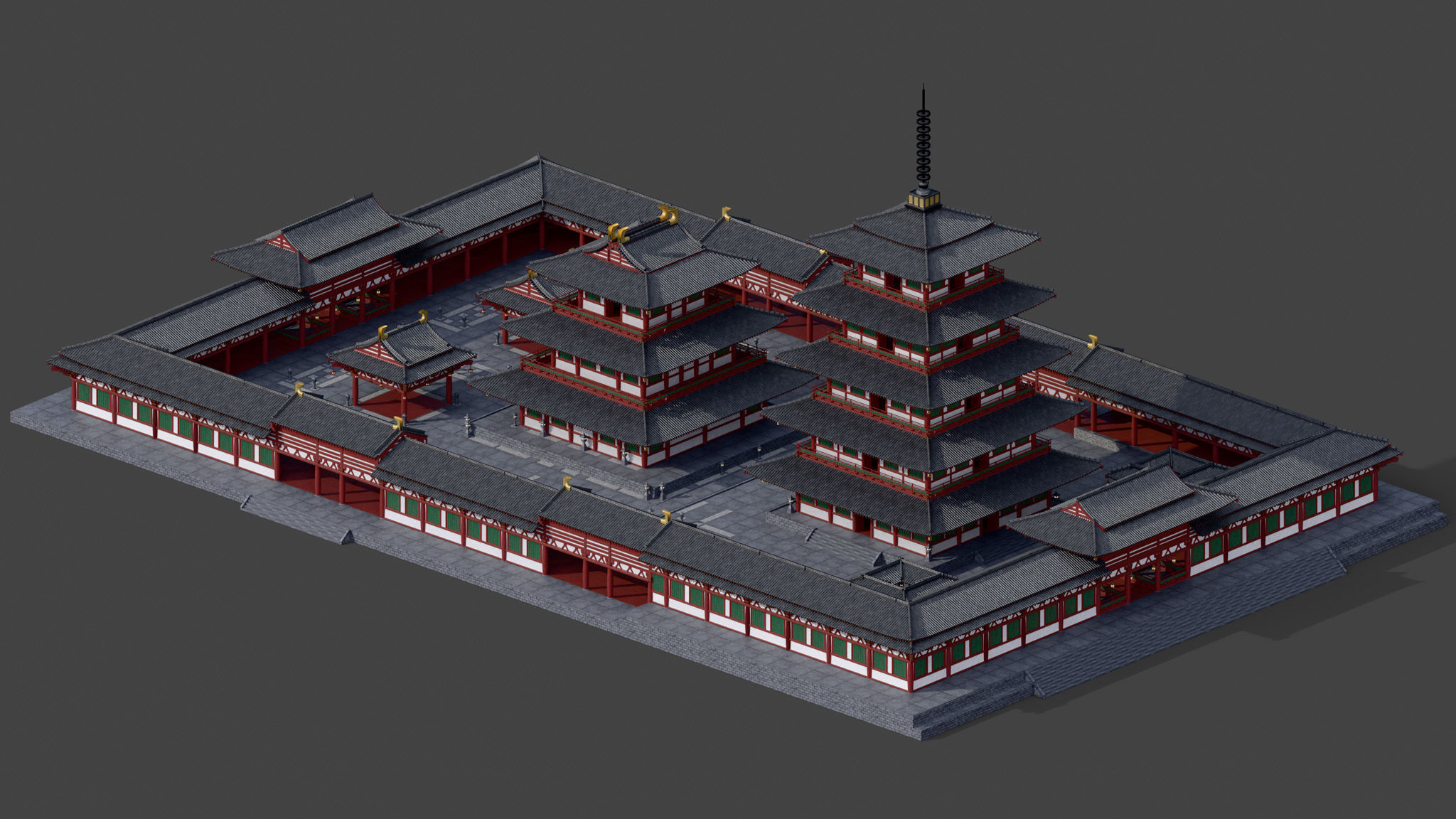 Modular Japanese Temple Kit Low-poly 3D model_2