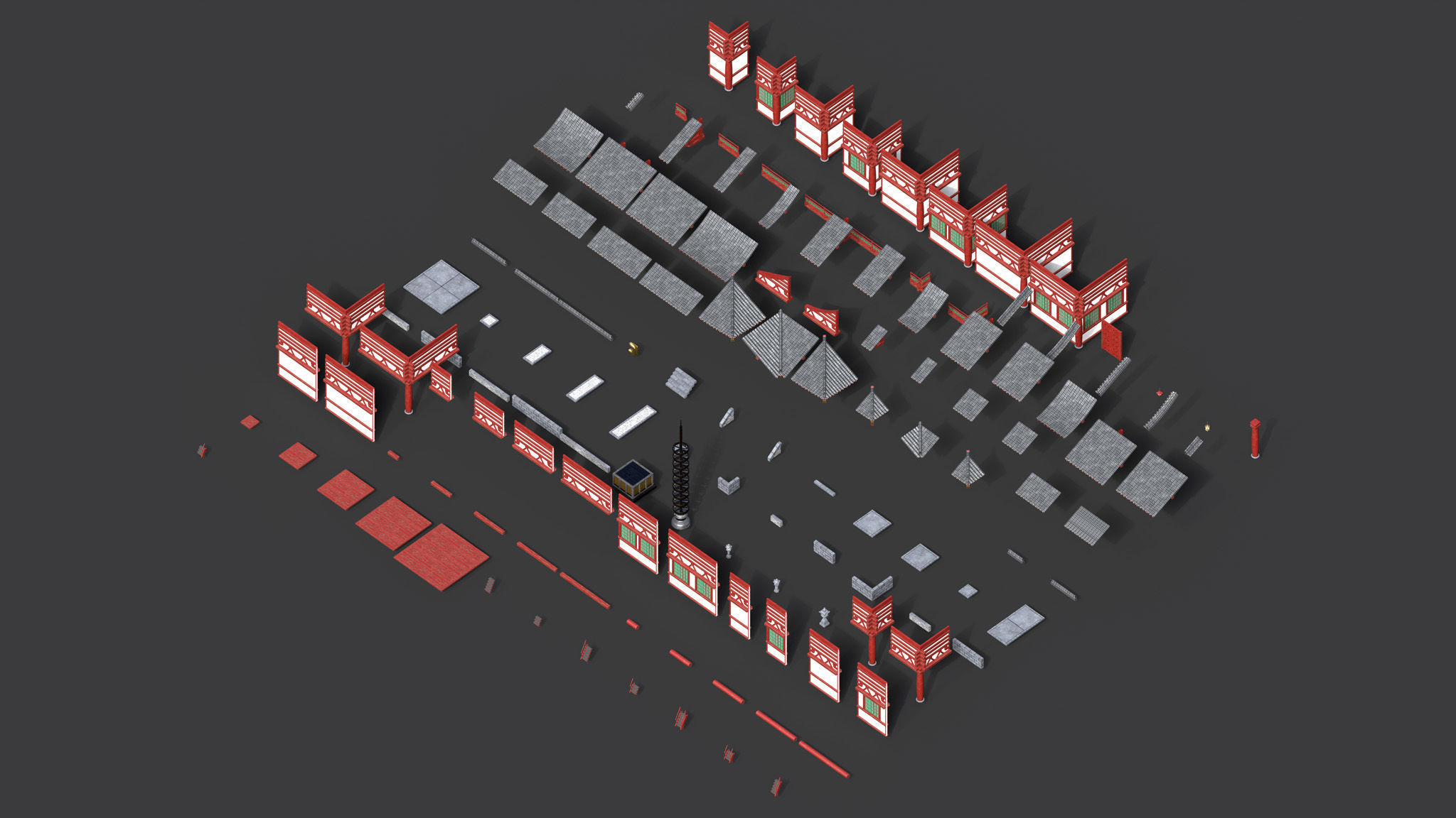 Modular Japanese Temple Kit Low-poly 3D model_7