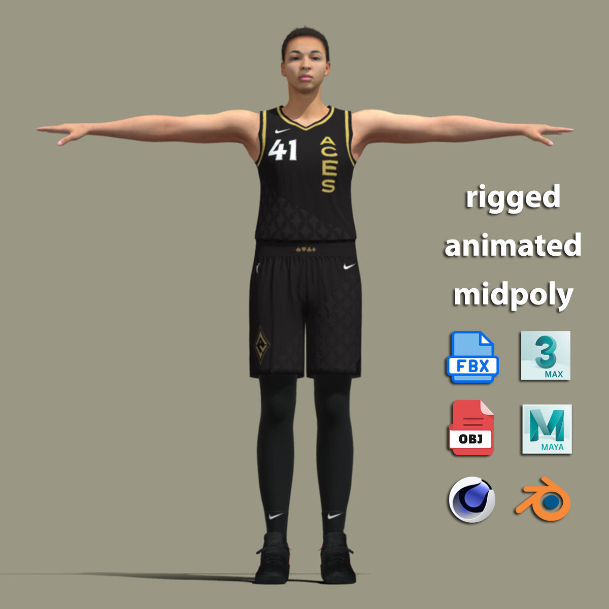 T-P Rigged Kiah Stokes Las Vegas Aces 3D model_2