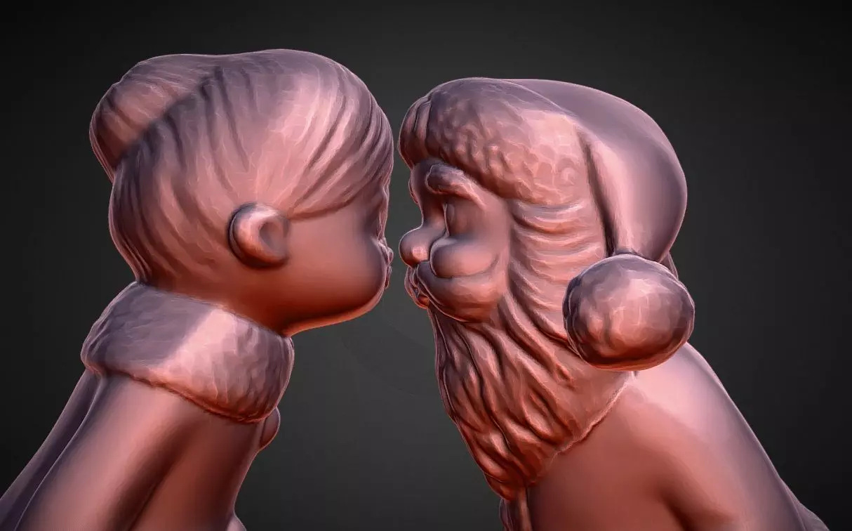 mr and mrs clause kissing 3D print model_0