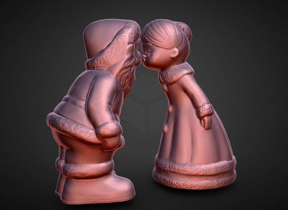 mr and mrs clause kissing 3D print model_1