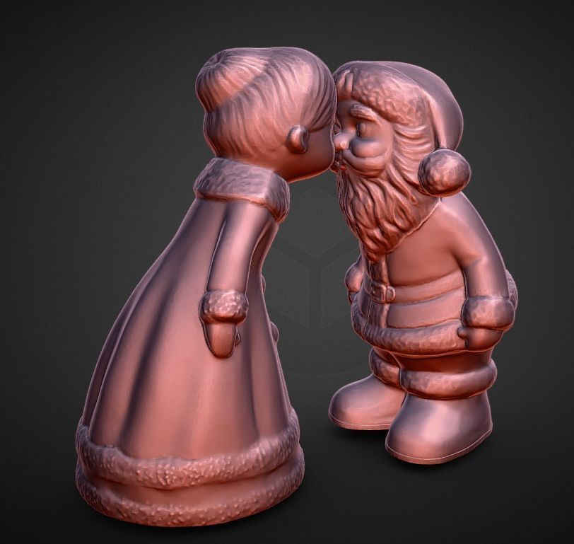 mr and mrs clause kissing 3D print model_2