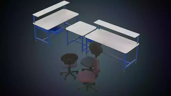 Desk And Chair 1B Low-poly 3D model