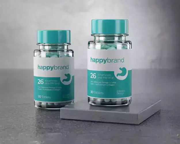 Medicine transparent Jar with Pills 3D model