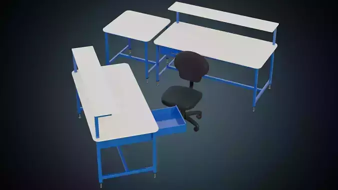 Desk And Chair 1 Basic Low-poly 3D model