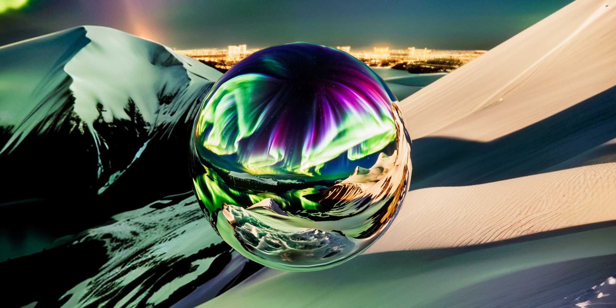 8K HDR Majestic Snow-Capped Mountain Range Aurora Background 3D model_2