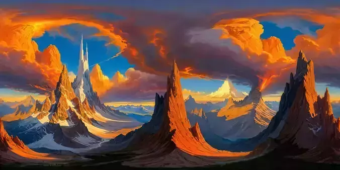 8K HDR Majestic Mountain Range at Sunset Background