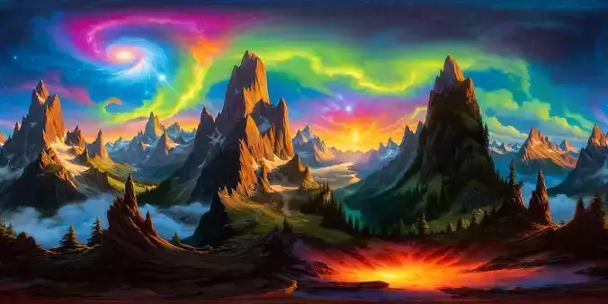 8K HDR Majestic Jagged Peaks Piercing Alien Sky Background