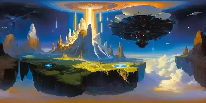 8K HDR Majestic Floating Islands in Cosmic Abyss Background