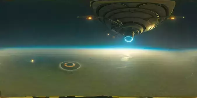 8K HDR Dual Ringed Planets Over Tranquil Ocean Background 3D model