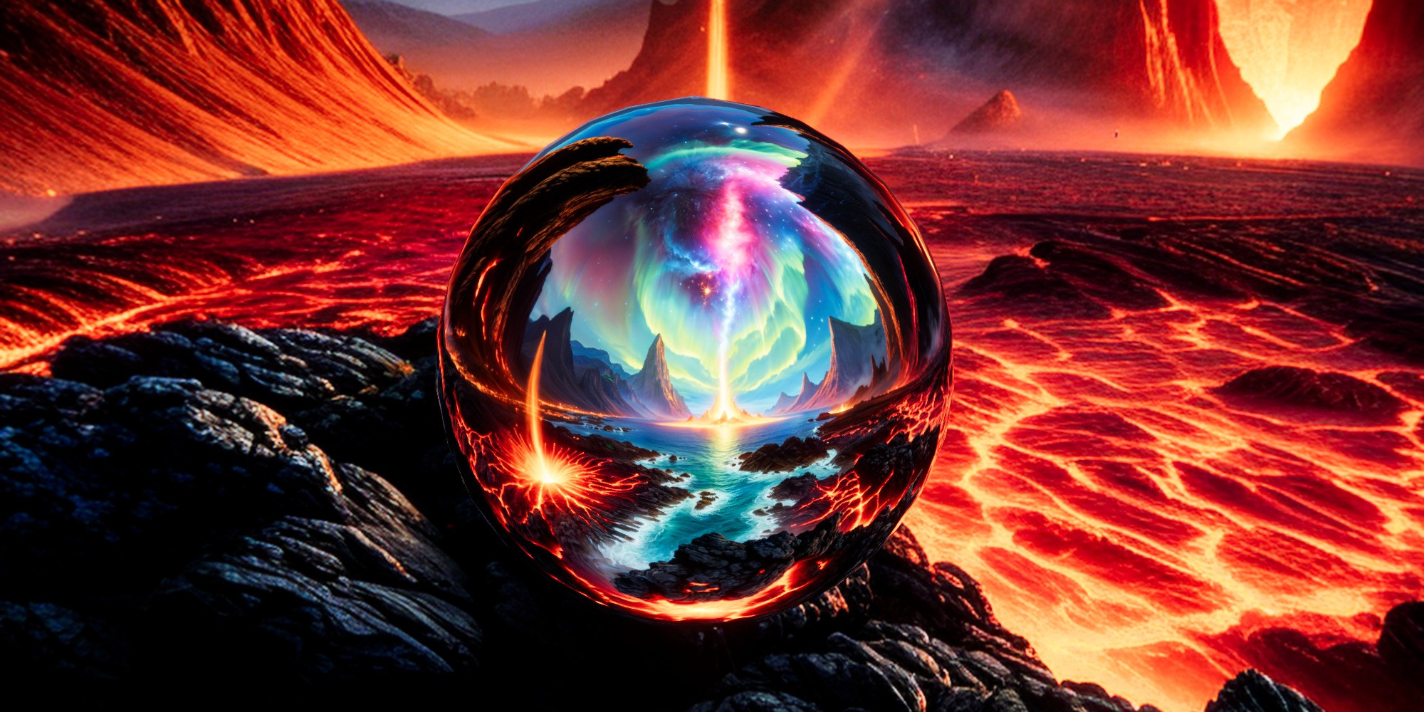 8K HDR Majestic Alien Landscape with Glowing Lava Background 3D model_2