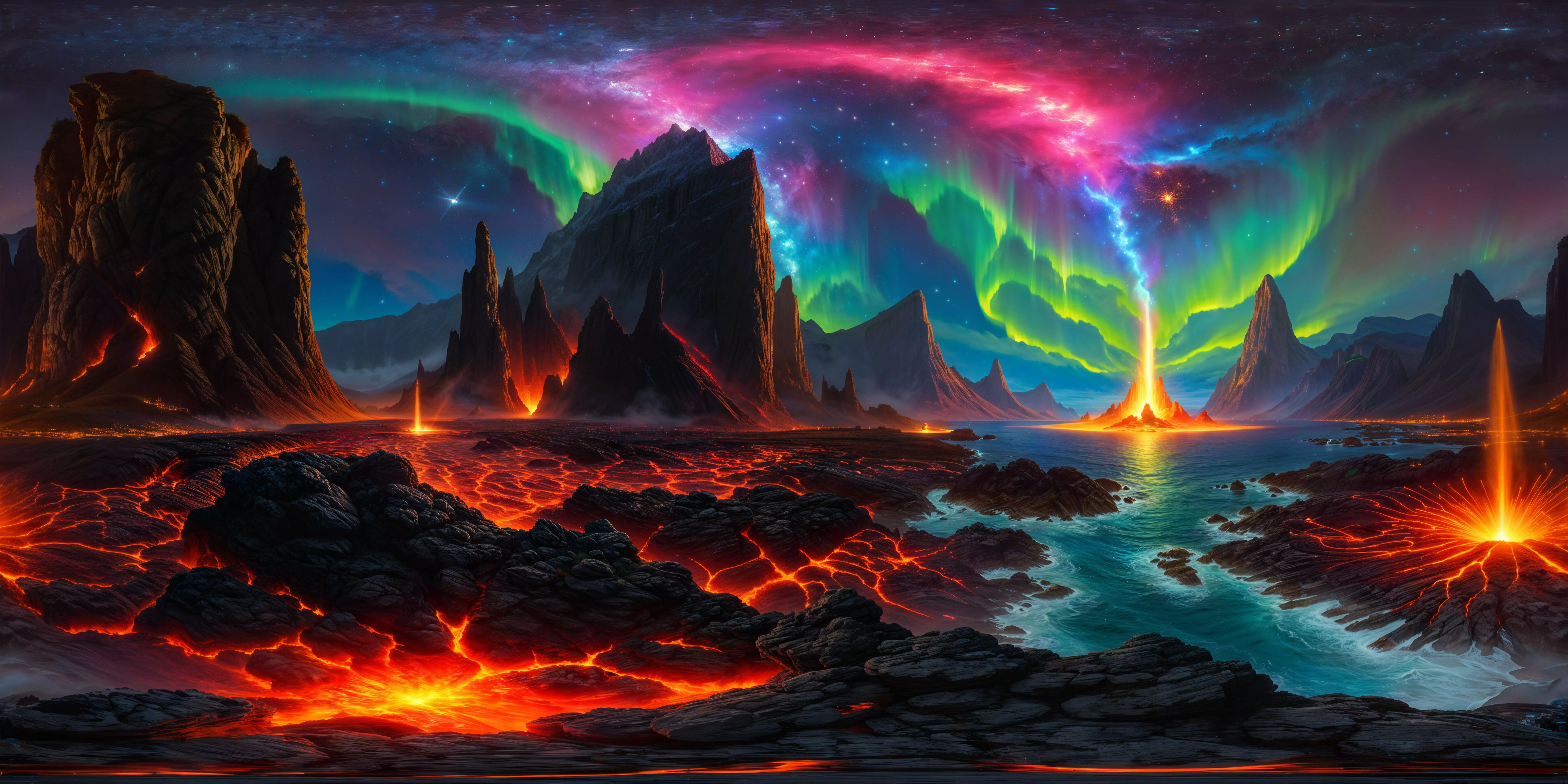 8K HDR Majestic Alien Landscape with Glowing Lava Background 3D model_0