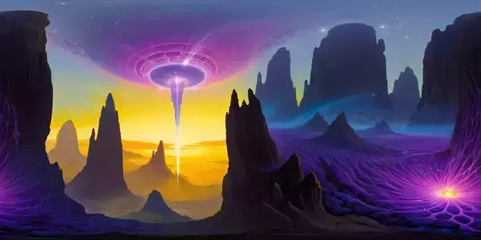 8K HDR Alien Cliffs with Amethyst Nebula Background 3D model