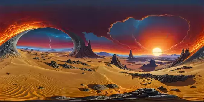 8K HDR Rolling Metallic Dunes and Shattered Planet Background