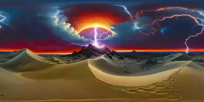 8K HDR Vast Metallic Desert with Shattered Planet Background