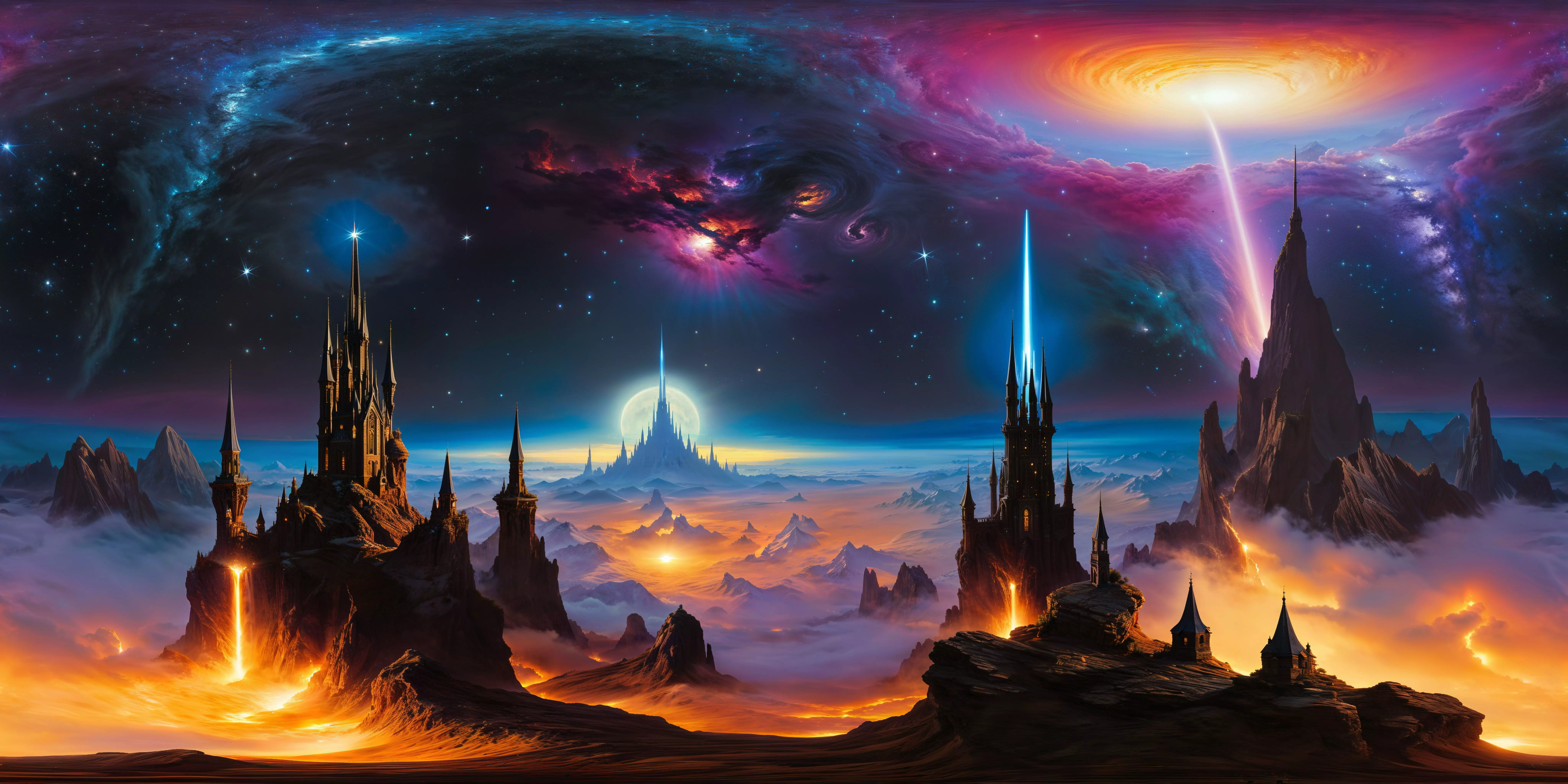 8K HDR Towering Dark Spires with Radiant Nebula Background 3D model_0