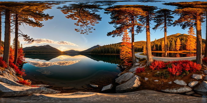 8K HDR Mountain Lake Autumn Reflection Background 3D model