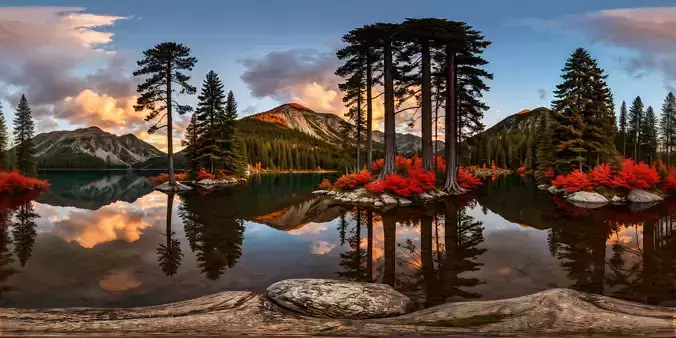 8K HDR Mountain Lake Autumn Reflection Background 3D model