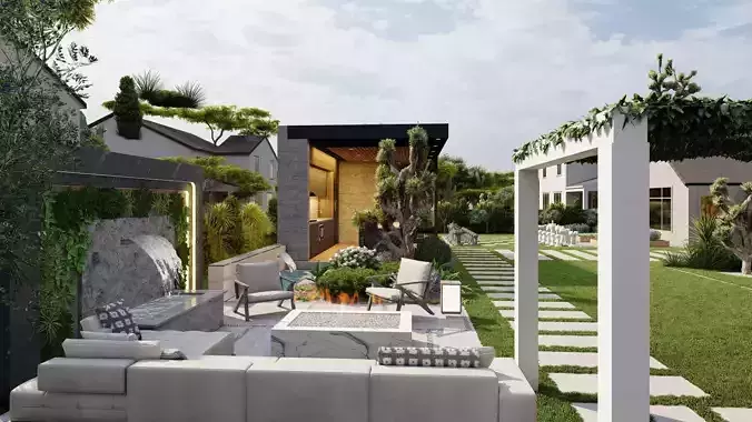 3D Exterior Scene 3D model design garden and landscape