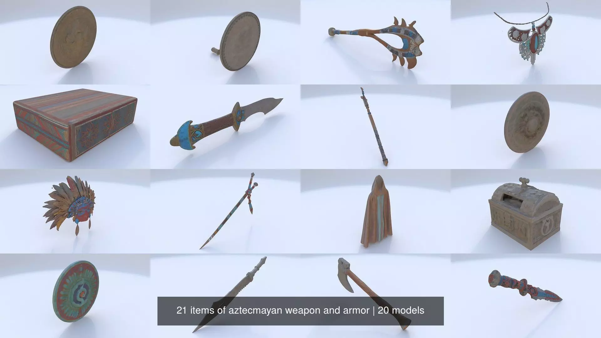 21 items of aztecmayan weapon and armor 3D Model Collection_0