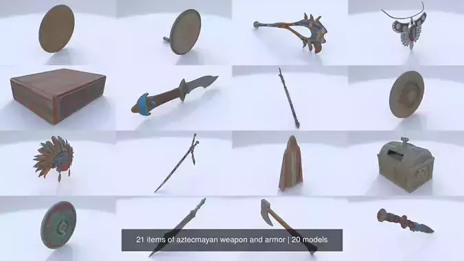 21 items of aztecmayan weapon and armor 3D Model Collection