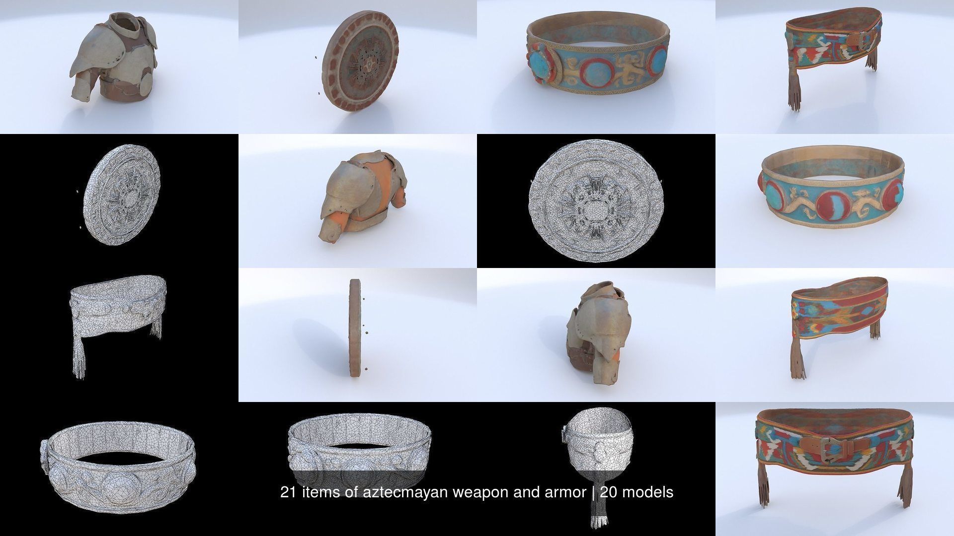 21 items of aztecmayan weapon and armor 3D Model Collection_1