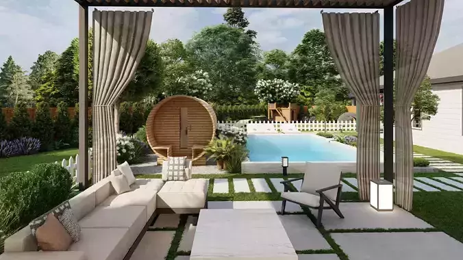 3D Exterior Scene 3D model design garden and landscape