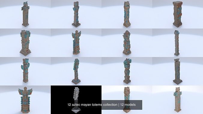 12 aztec mayan totems collection 