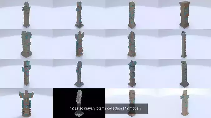 12 aztec mayan totems collection