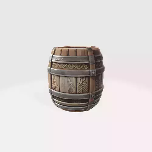 Stylized Wooden Barrel with Decorative Metal Bands