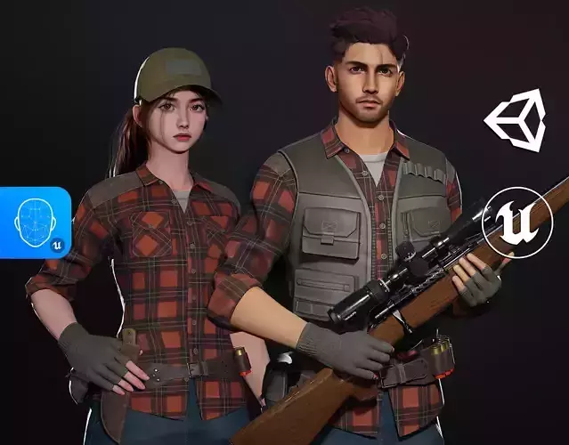 Lumberjack Hunter - Male and Female Characters Game Ready