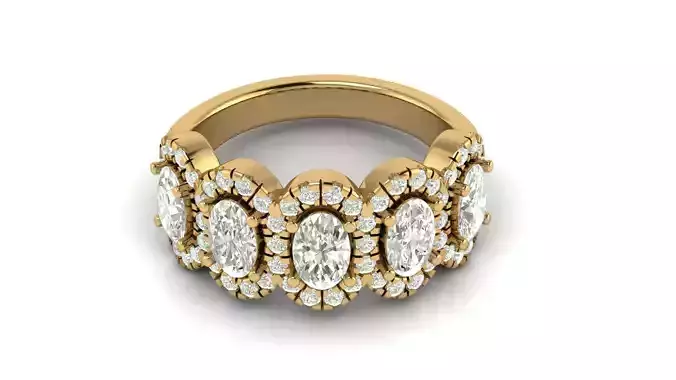 Oval 5 Stone Halo Engagement Ring