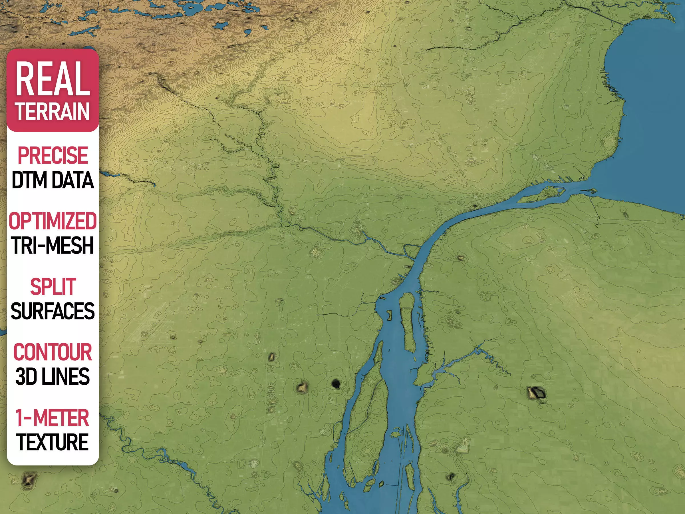 Detroit - Topography Terrain Low-poly 3D model