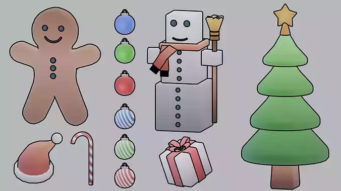 Stylized Christmas models with gradient textures 