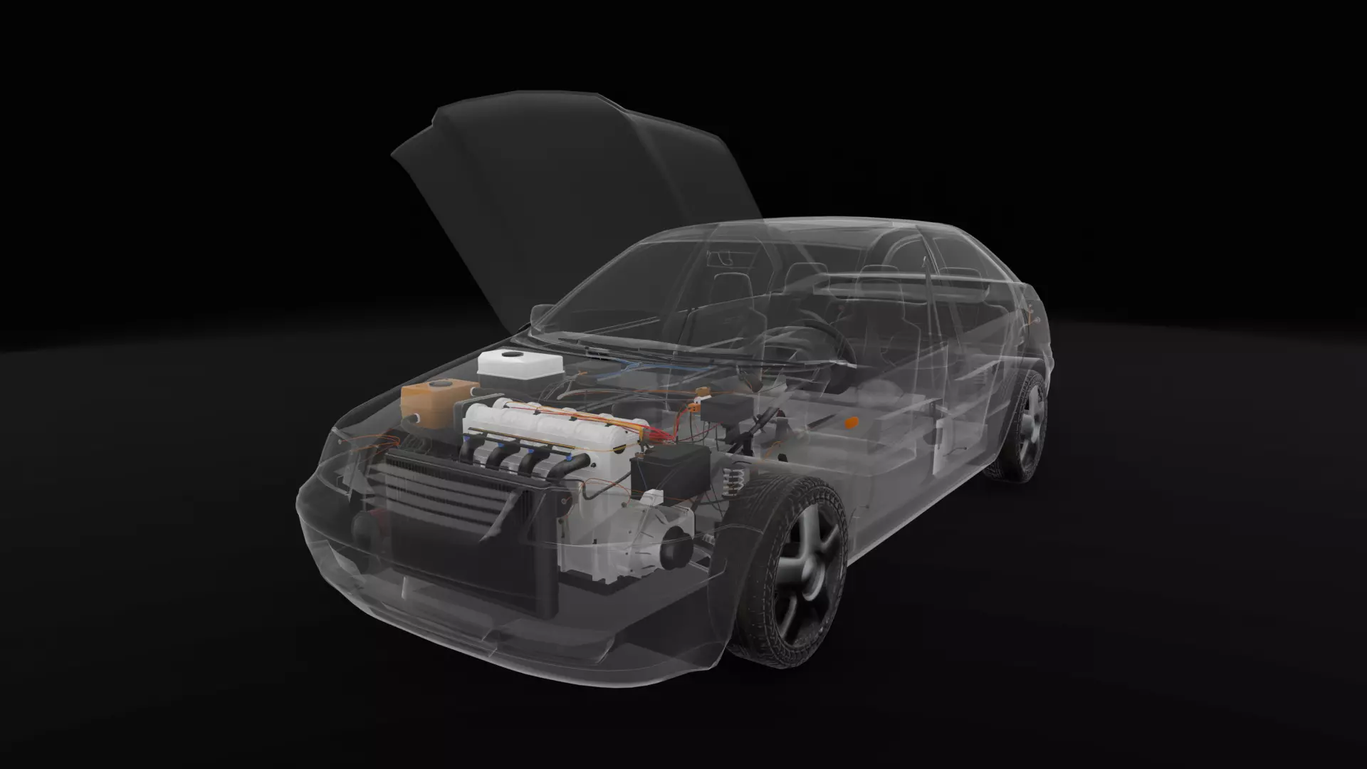 Car Chassis Engine Low Poly 3D Model Game Ready Unity 6 Low-poly 3D model