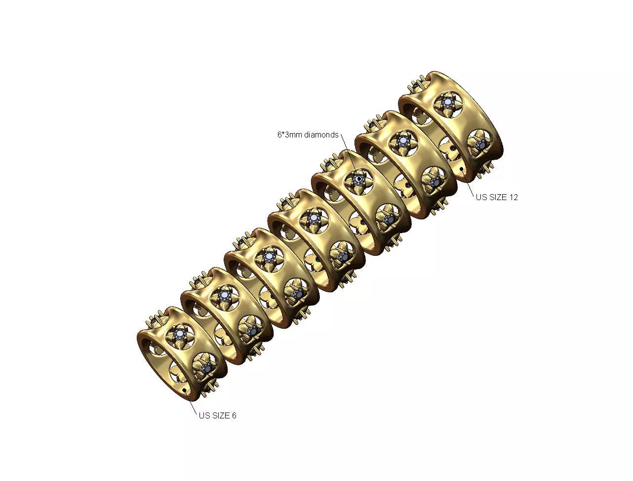 Spike diamond setting concave band US sizes 6to12 3D print model