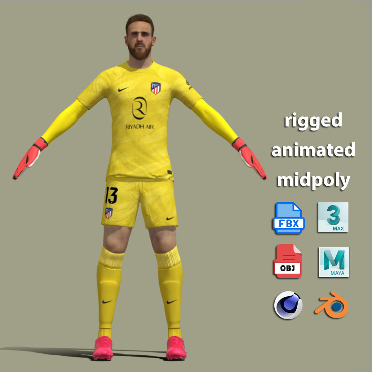 T-Pose Rigged Jan Oblak Atletico Madrid 24-25 3D model_2