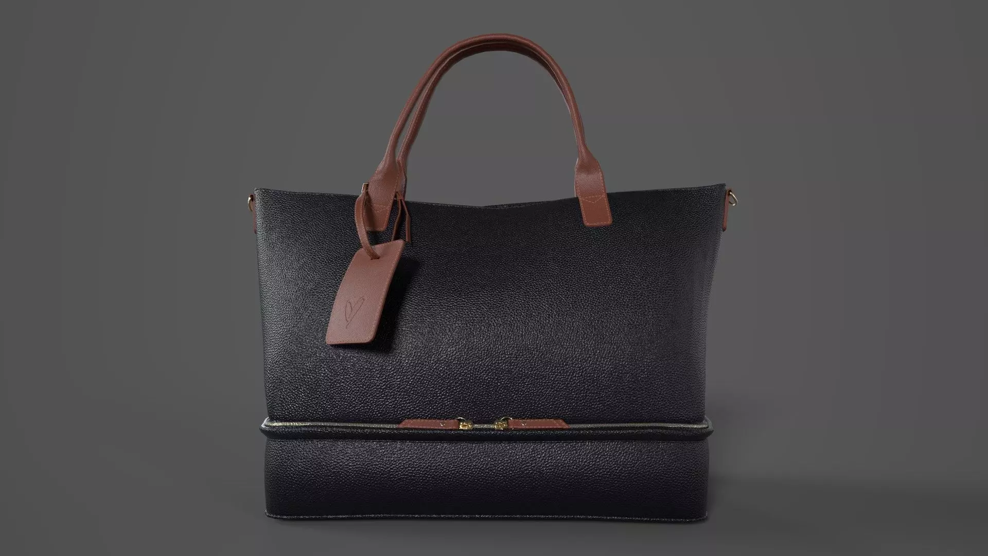 Weekend Traveler ToteBag Black And Cognac Low-poly 3D model_0