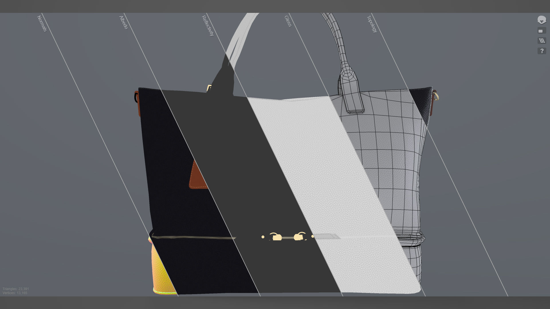 Weekend Traveler ToteBag Black And Cognac Low-poly 3D model_3