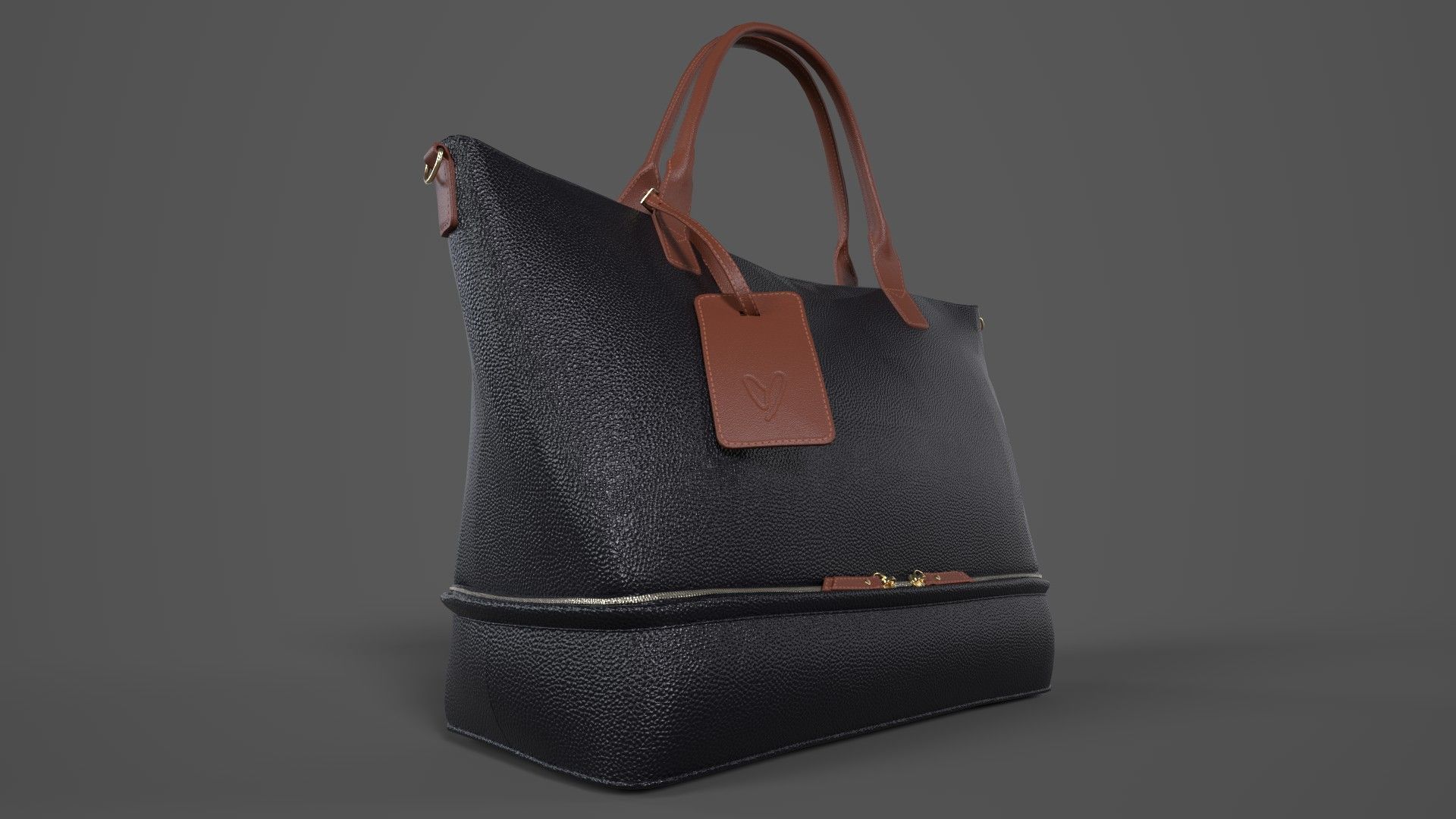 Weekend Traveler ToteBag Black And Cognac Low-poly 3D model_2