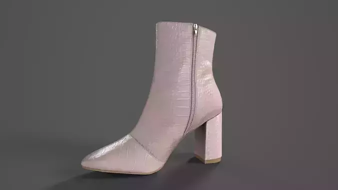 Heel Mid CalfBoots-Pale Pink Crocodile