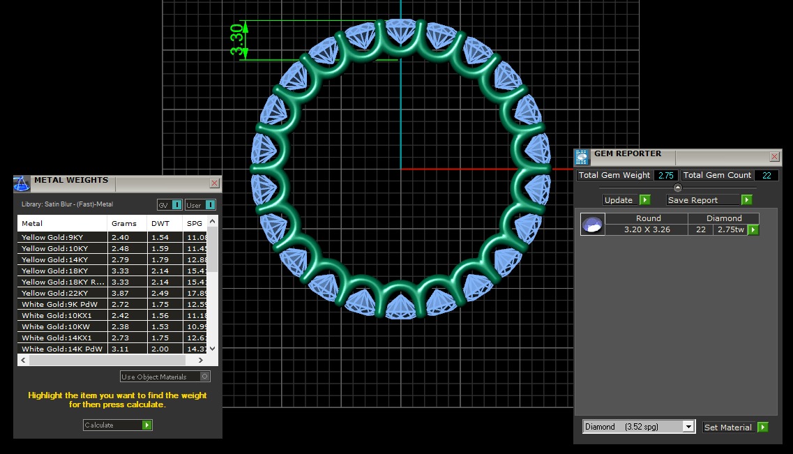 U Shaped Eternity Ring 3 point 2 mm stone size swiss 18 and EU58 3D print model_3